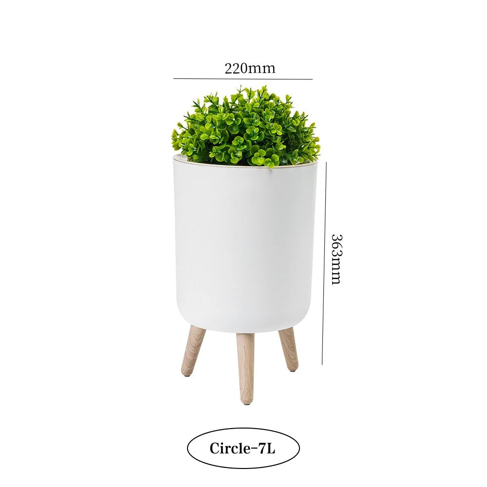 Slim Wood-Top Bathroom Bin – Press-Lid Kitchen Waste Basket