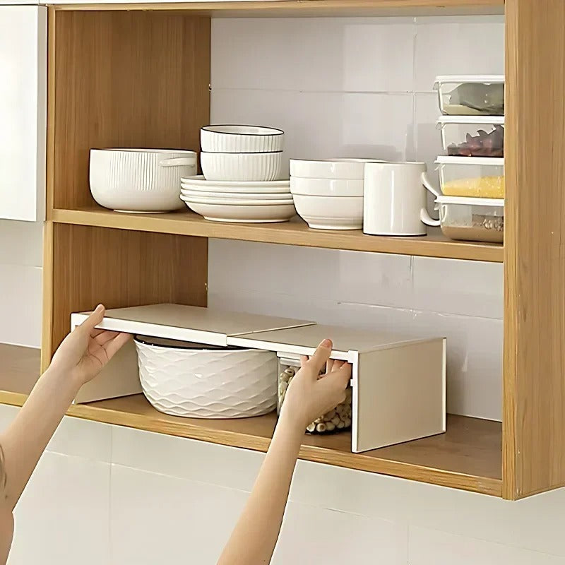 Expandable Under-Cabinet Shelf Organiser – Adjustable Kitchen Storage Rack